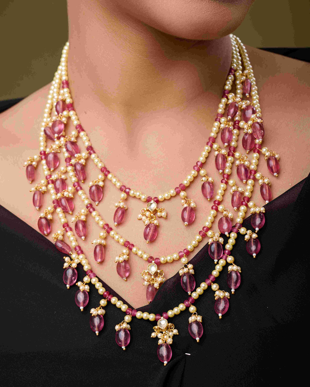 Sheesh Mahal Pearl Layers Necklace Set
