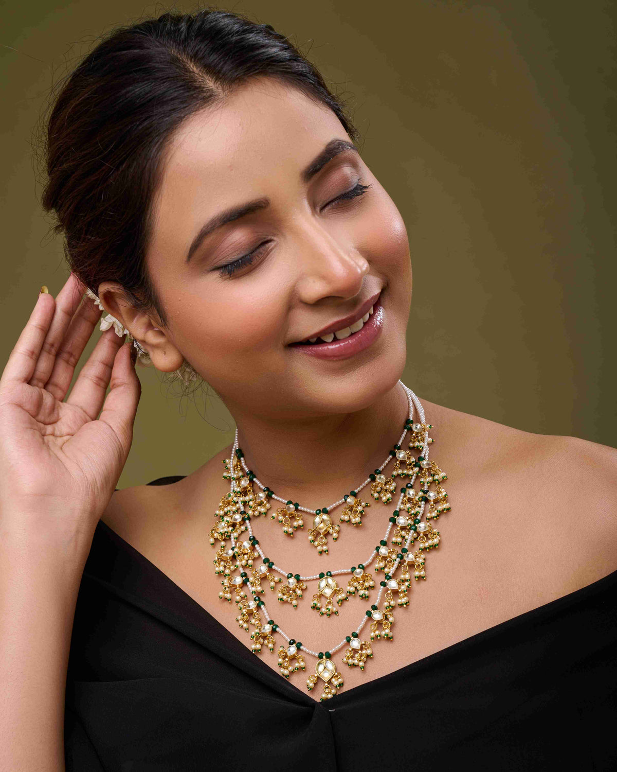Trilayer Padma Kundan Necklace