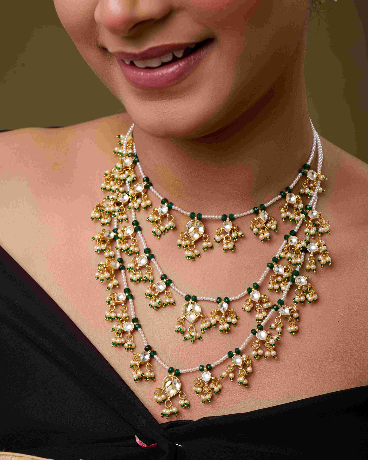 Trilayer Padma Kundan Necklace