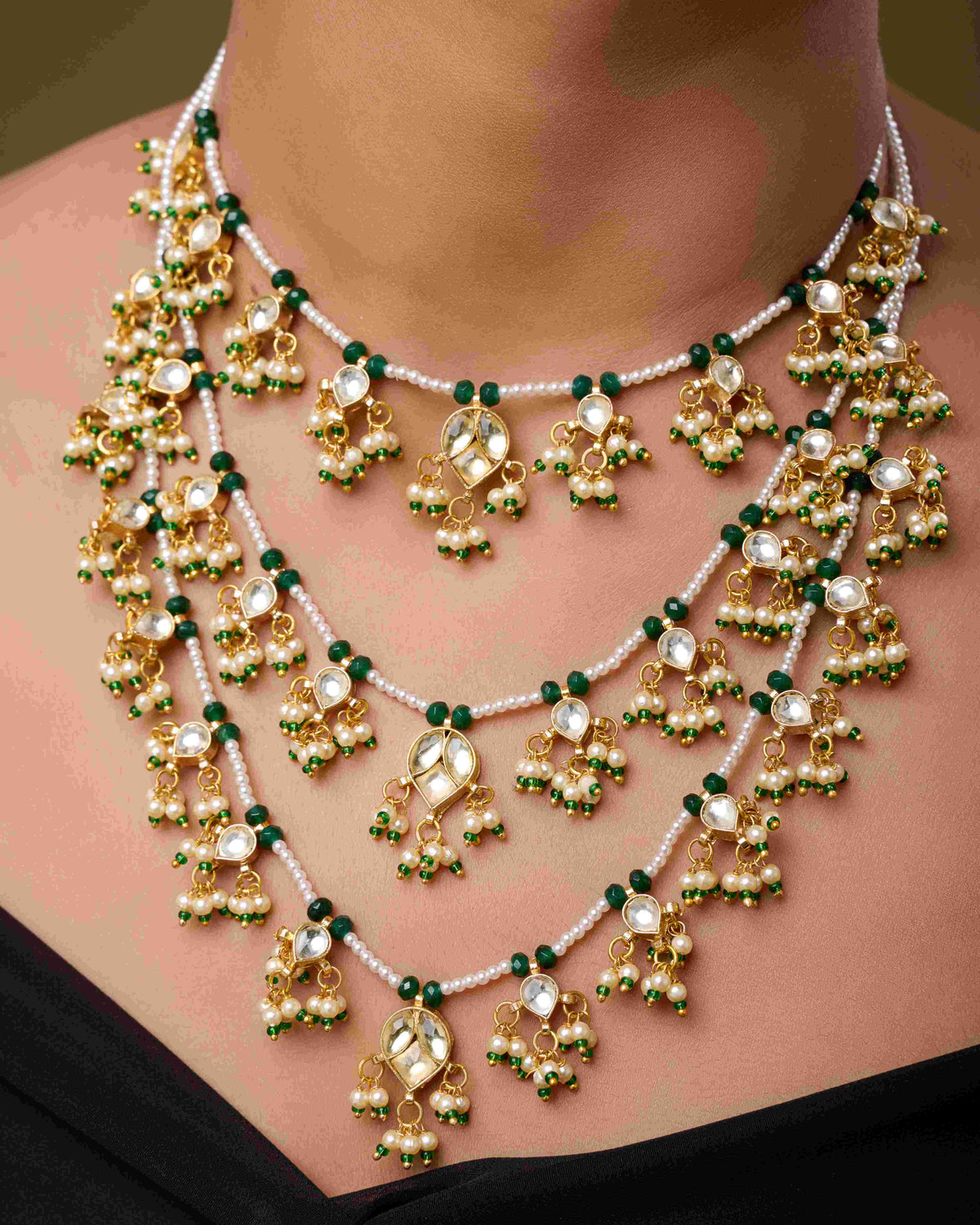 Trilayer Padma Kundan Necklace
