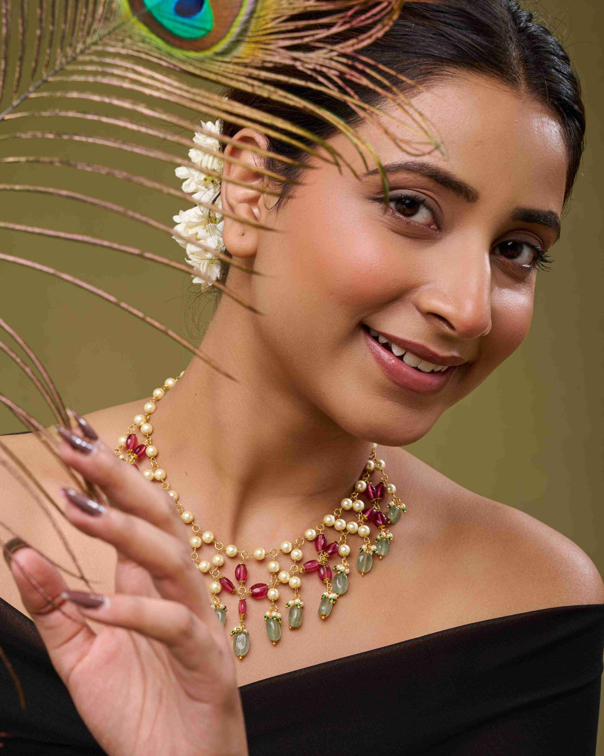 Moti-Rhodolite Jali Necklace