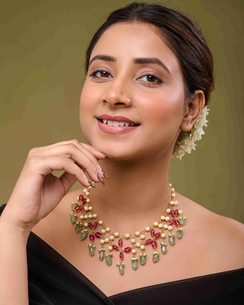 Moti-Rhodolite Jali Necklace