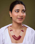 Pearl & Crimson Beads Strand Necklace