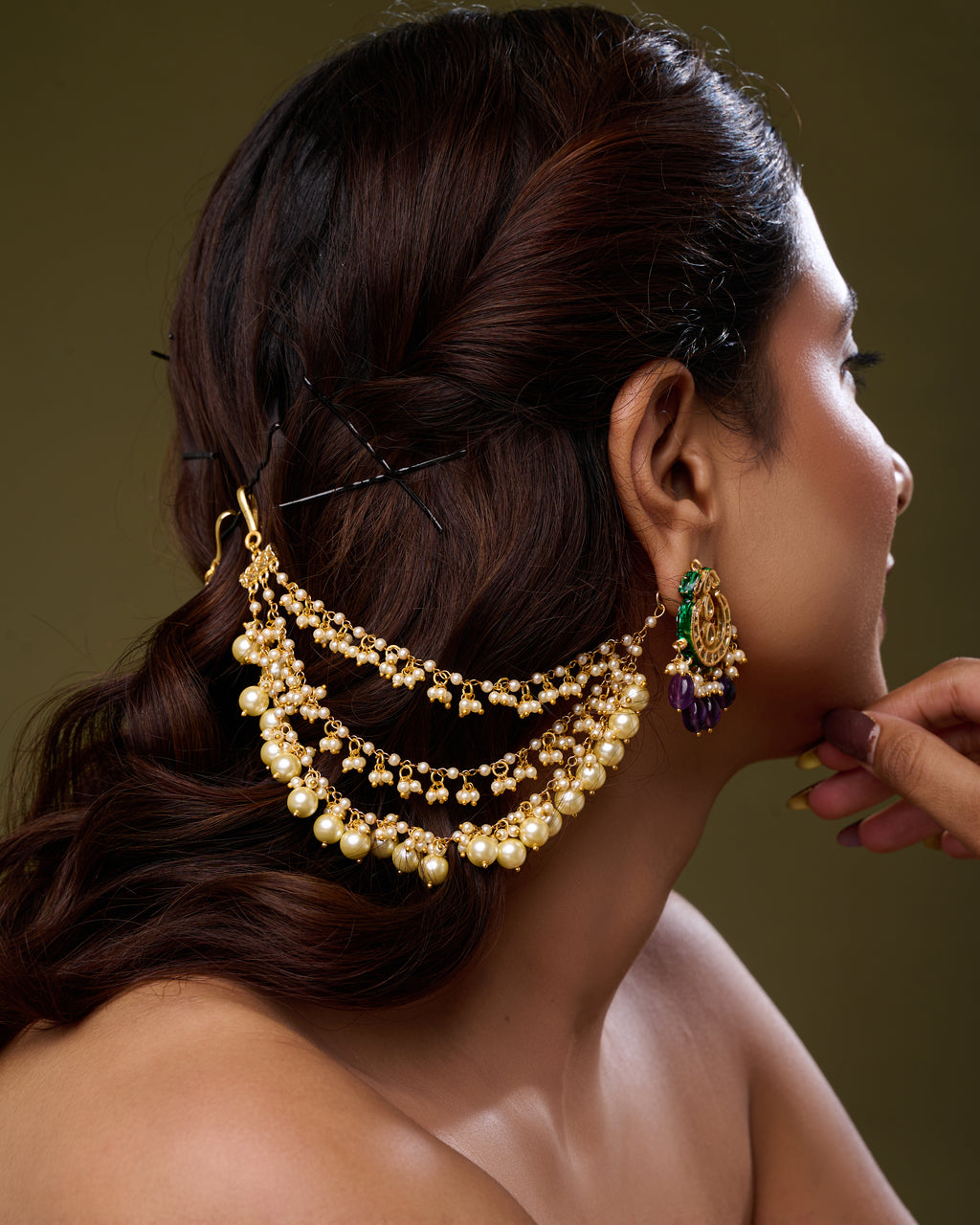 3 Layer Pearl Earchain