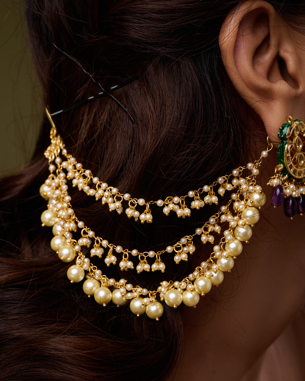3 Layer Pearl Earchain