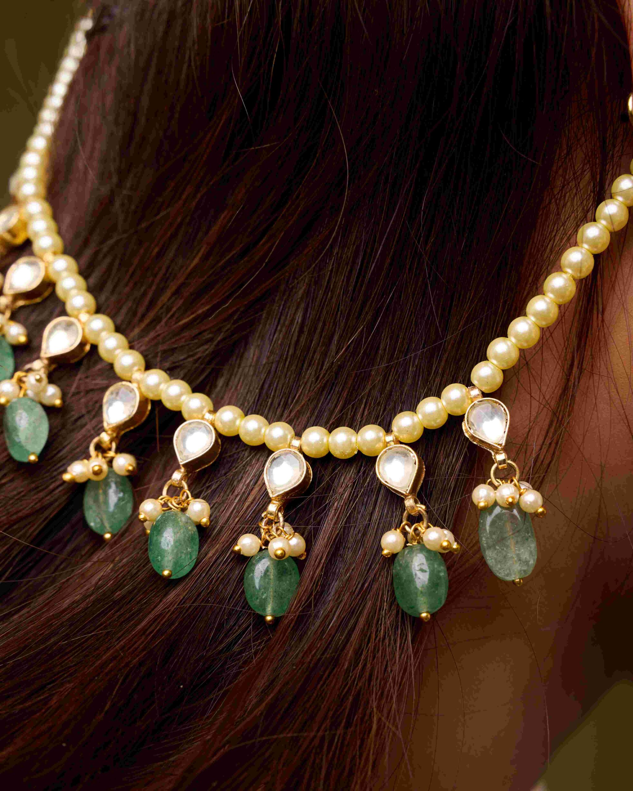 Kundan pearl earchain